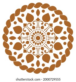 Ilustración vectorial gráfico de diseño mandala con ornamentos marrones y simples. Adecuado para batik, tatuajes, alfombras, pegatinas, impresión digital, etc. 