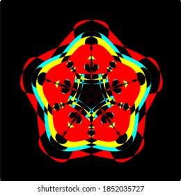 ilustración vectorial gráfico de la flor mandala con fondo rojo, azul, amarillo y negro