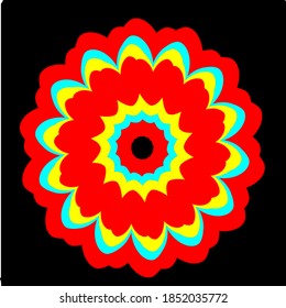 ilustración vectorial gráfico de la flor mandala con fondo rojo, azul, amarillo y negro