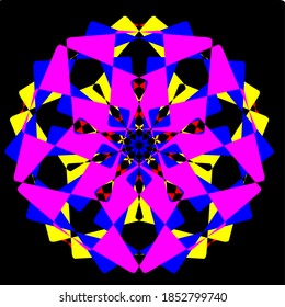 illustration vector graphic of mandala flower with yellow, red, blue, purple, green color and circle, rectangular, square shape