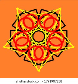 illustration vector graphic of mandala from a set of triangular rectangles with a red yellow black orange color concept design