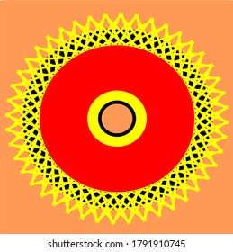 illustration vector graphic of mandala from a set of triangular rectangles with a red yellow black orange color concept design