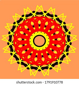 Vektorgrafik von Mandala aus einem Satz dreieckiger Rechtecke mit einem rot-gelb-orangefarbenen Farbkonzept