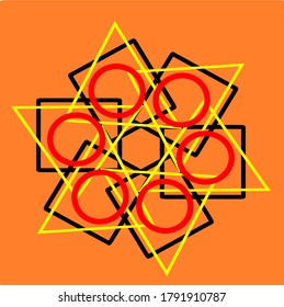 illustration vector graphic of mandala from a set of triangular rectangles with a red yellow black orange color concept design