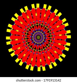 ilustración vectorial gráfico de mandala de un conjunto de rectángulos triangulares con un diseño de concepto de color rojo amarillo negro