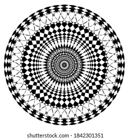 Vektorgrafik der Mandala mit quadratischen, kreisförmigen und rechteckigen schwarzen Farben