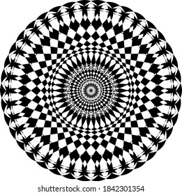 Vektorgrafik der Mandala mit quadratischen, kreisförmigen und rechteckigen schwarzen Farben