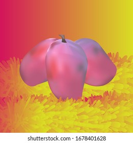 illustration vector graphic of Mango fruit for fresh juice. Whole and pieces. Sweet fruit