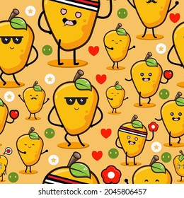 ilustración vectorial de mango kawaii. El paquete de mango lindo conjunto de vector premium. Perfecto para tu producto, como jugo, etc.