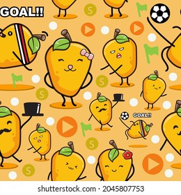 illustration vector graphic of mango kawaii. Cute Mango seamless pattern premium vector. Perfect for your background, textile product, print on demand