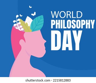 illustration vector graphic of a man's head filled with leaves and butterflies, perfect for international day, world philosophy day, celebrate, greeting card, etc.