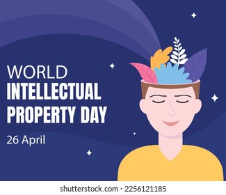 illustration vector graphic of a man's head filled with leaves, showing a rainbow light, perfect for international day, world intellectual property day, celebrate, greeting card, etc.