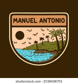 Illustration vector graphic of MANUEL ANTONIO NATIONAL PARK BADGE LOGO DESIGN VECTOR ILLUSTRATION for apparel design merchandise, such as logos on product packaging