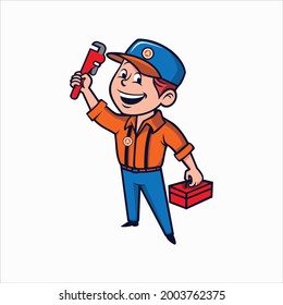 ilustración vectorial gráfico de mascota man plumbing services logo