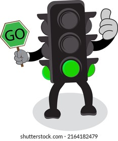 illustration vector graphic of mascot traffic light with green lamp on suitable for kids, children and student of school