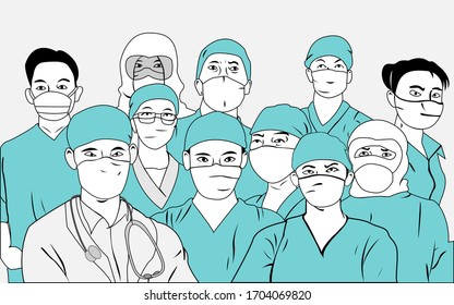 Illustration vector graphic, medical warrior of Doctor and nurses.