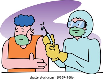 Illustration, Vektorgrafik von Männern, die geimpft werden sollen, gut für Poster, Flyer, Banner usw.