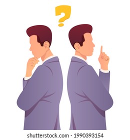 Gráfico vectorial de ilustración de hombres confundidos y vacilantes en la toma de decisiones empresariales