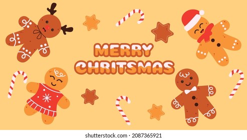 Illustration vector graphic of Merry Christmas with gingerbread man theme. 