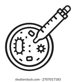 Illustration Vektorgrafik der Mikrobiologie Forschung Pipette Hinzufügen von Flüssigkeit zu Petri Dish In Line Icon