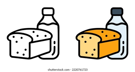 Illustration Vector Graphic of  milk bread, breakfast food, bottle icon. Color and black cartoon Gambar.