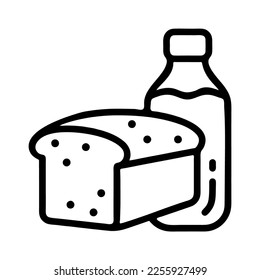 Illustration Vector Graphic of  milk bread, breakfast food, bottle icon. Line drawing. Black.