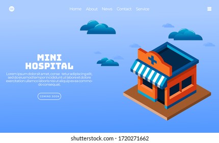 Illustration vector graphic of mini hospital building. isometric style. Perfect for web landing page, banner, poster, etc.