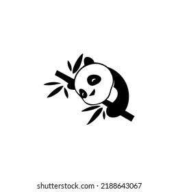 Illustration Vector Graphic Of Minimal design of cute panda sleeping on a tree branch to sleep with him. Great icon sign for your line of business.