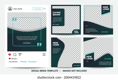 Illustration vector graphic of  minimal square banner template. Dark green background color with stripe line shape. Suitable for social media post and web internet ads, Vector illustration with photo 
