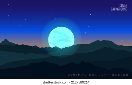 Illustration vector graphic of modern Background hills moon light design, good for background template design 