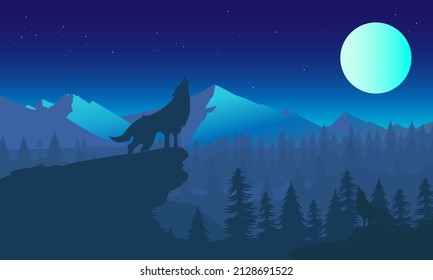 Illustration vector graphic of modern Background hills moon light design, good for background template design 