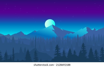 Illustration vector graphic of modern Background hills moon light design, good for background template design 