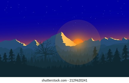 Ilustración vectorial gráfico de colinas de fondo moderno diseño de luz de luna, bueno para el diseño de plantillas de fondo 