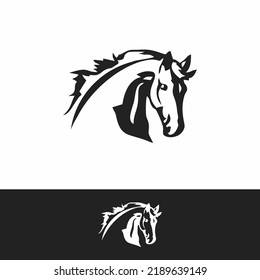 Illustration Vector Graphic Of Modern Black Head Horse Stallion Stable Vector Illustration Isolated on White Background Logo Design