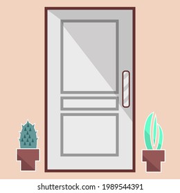Gráfico vectorial de ilustración una puerta moderna con dos macetas de plantas Aptas para la Ilustración de la casa