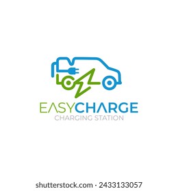 Illustration vector graphic of modern electric charging, EV car, charging point, electric vehicle supply concept logo design 