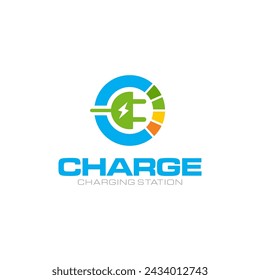 Illustration vector graphic of modern electric charging, EV car, charging point, electric vehicle supply concept logo design 