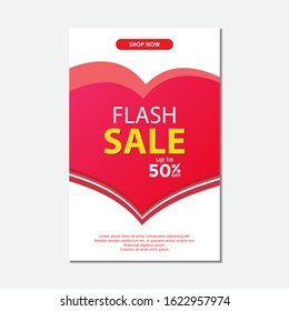 Illustration vector graphic of modern fluid flash sale ads banner with heart pink design perfect for sale banner template design, digital marketing design in social media, and etc.