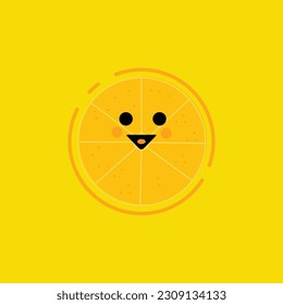 Illustration vector graphic of the modern orange icon that has a funny face on a plain yellow background. perfect for use,
children's products, t-shirts, children's books, web, mascots, plantations, p