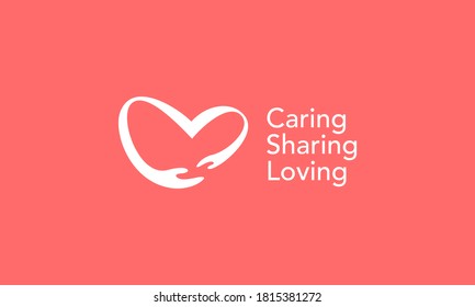 Illustration Vector Graphic Of Modern, Simple, Flat, Abstract Mark, Combination Hand And Heart Love, Caring, Sharing, Loving Logo Design