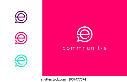 Illustration Vector Graphic Of Modern, Simple, Sophisticated, Flat, Clean, Line Art Style, Iconography Combination Initial Letter E And Bubble Chat Logo Design