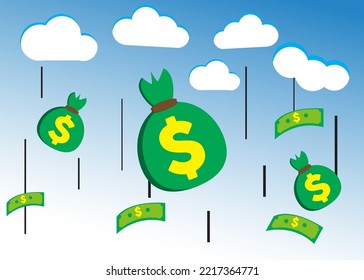 Illustration vector graphic of money flying the sky