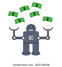 Illustration vector graphic of 
money safe which is made into a robot and is catching the falling money to secure it, good for product advertisements, posters, digital banners, and etc.