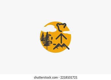 Illustration vector graphic of monkey adventure, pine tree, mountain, direction, cloud