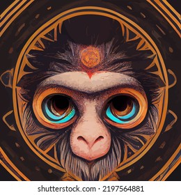 illustration vector graphic of monkey face in hand draw mandala style  good for t-shirt, poster or edit and customize your design, card, banner, social media 
