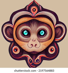 illustration vector graphic of monkey face in hand draw mandala style  good for t-shirt, poster or edit and customize your design, card, banner, social media 
