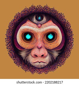 illustration vector graphic of monkey face in hand draw mandala style good for t-shirt, poster or edit and customize your design, card, banner, social media 