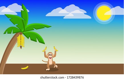 illustration vector graphic of the monkey holding a banana
