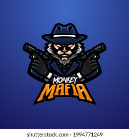 Vektorgrafik des Maskottzeichens von Monkey Mafia, perfekt für Sport- und E-Sport-Team