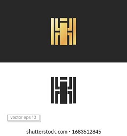 Gráfico vectorial de ilustración del logotipo de las iniciales del monograma HI o IH, combinando dos letras H e I